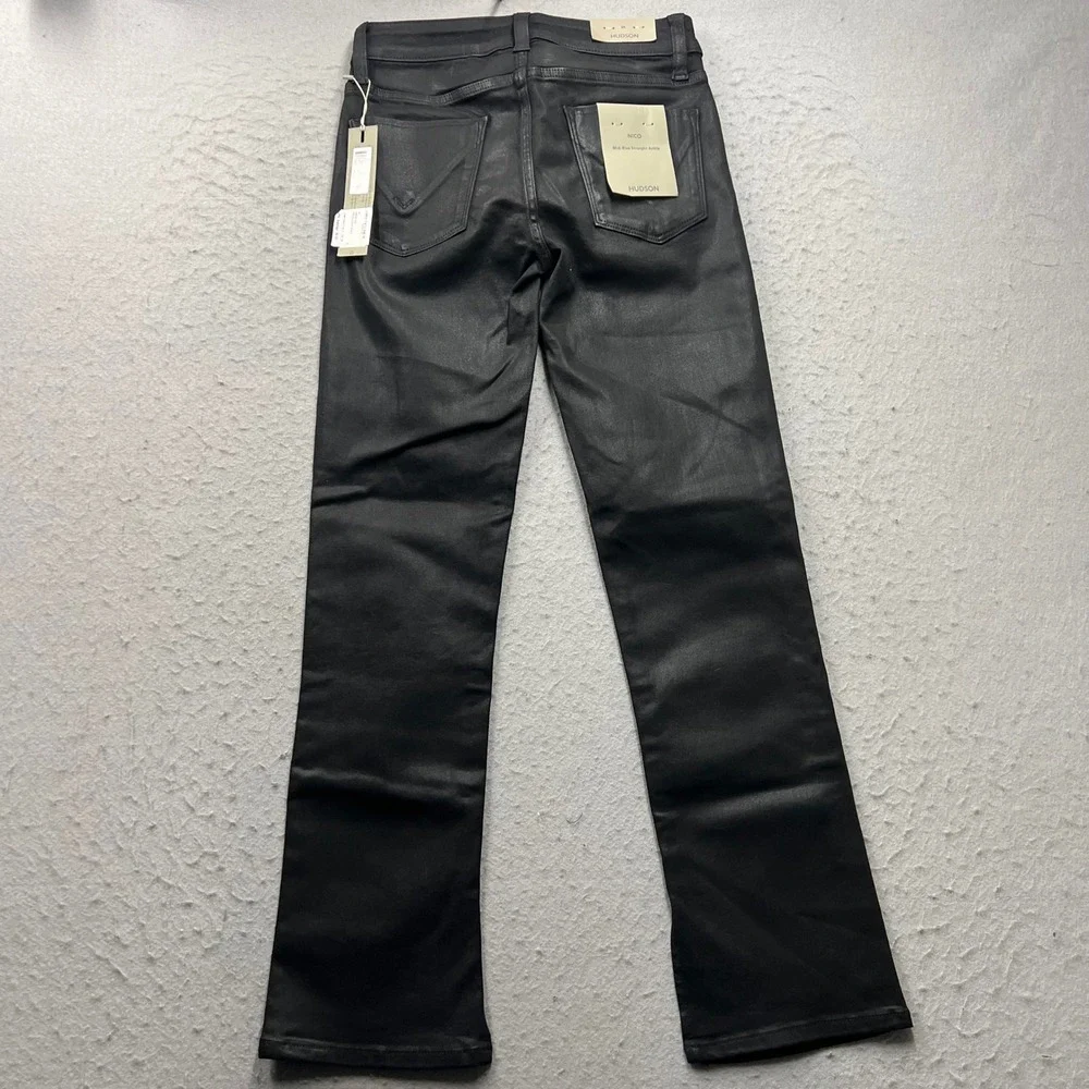 Hudson Nico Mid-Rise Straight Ankle Coated Black Jeans Womens 24 GWFBB11291